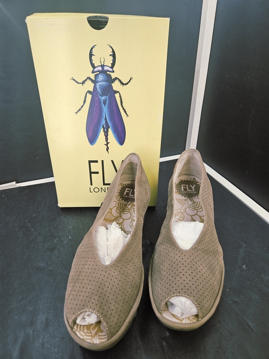 Fly London Shoes - Fly London Taupe Perforated Suede Ballet Flats